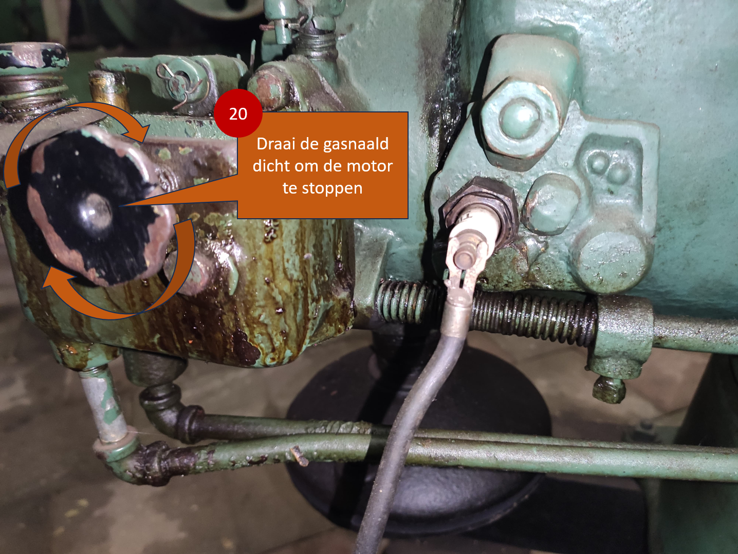 20. Gasnaald dichtdraaien om motor te stoppen.