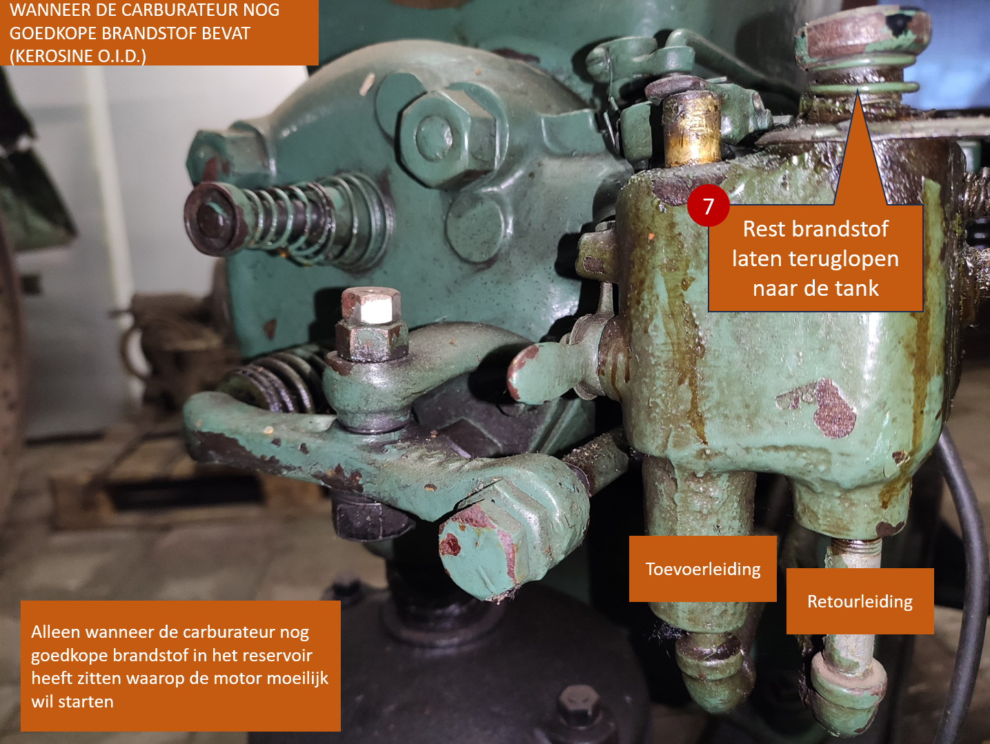 7. Brandstof latern teruglopen.