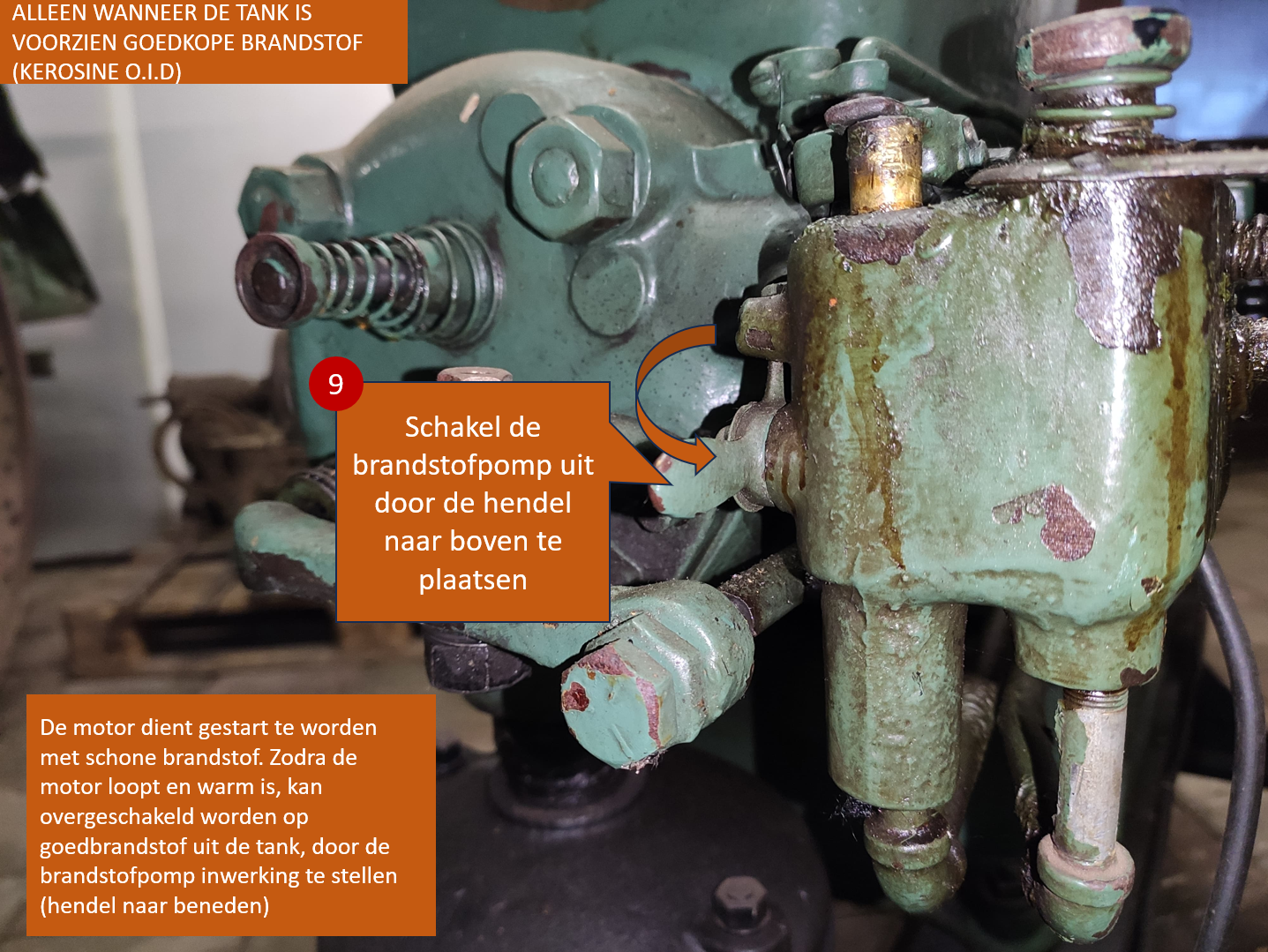 9. Brandstofpomp uitschakelen.